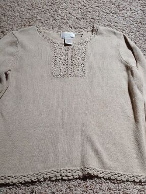 Light Beige Crochet Trim Knit Sweater